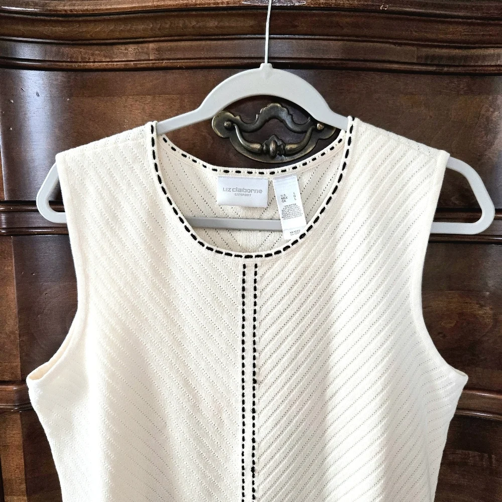 Liz Claiborne, Sweater twin-set. Off White/black. Large - Picture 12 of 15